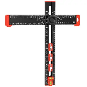 4-in-1 Drilling Positioning Ruler, Adjustable Multifunctional T Square Ruler, Marking Gauge Tools for Woodworking, Cabinet Drawer Door Hole Drilling Template
