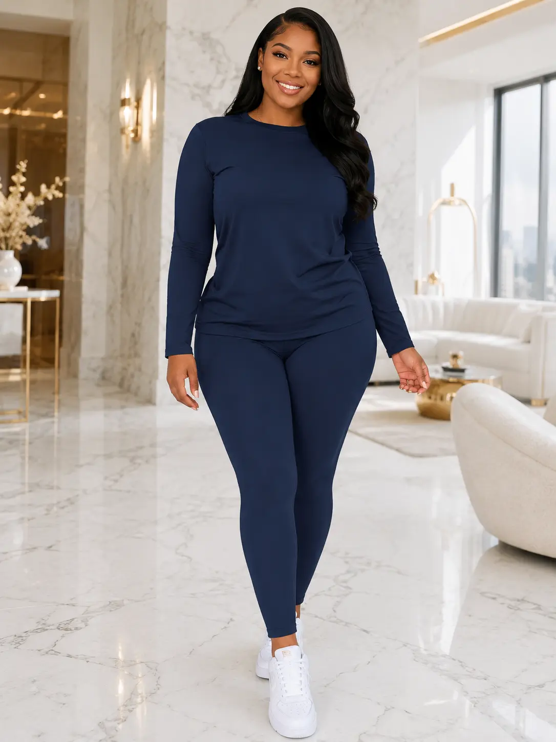 Women's Fitted Basic Round Neck Long Sleeve Solid Color Casual 2-Piece Set - Core Womenswear for Spring Glow-Up, Woman 2 Piece Set, 2 Piece Sets Women Clothes Suits