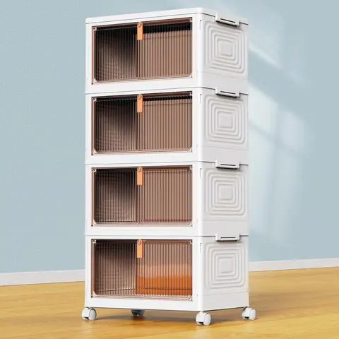 4 Tier Plastic Storage Bins with Lid 23QT, Stackable Storage Containers with Wheels, Folding Storage Boxes, Stackable Storage Bins, Closet Organizers and Storage for Living Room,Office,Dorm Switch