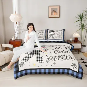 Christmas Snowman Kids Comforter Setsnowflake Christmas Holiday Bedding Set,Girls Boys Adults Xmas Decor,Geometric Grids Lattices Down Comforter,Blue Rustic Duvet Insert