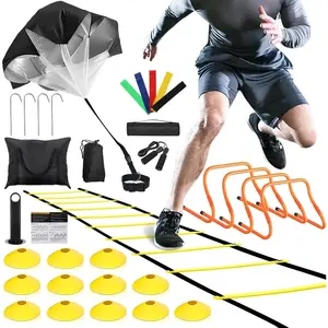 Agility Ladder,Football Training Equipment Set,4 Agility Hurdles, 20 feet12 Rungs Speed Ladder,12 Disc Cones,Resistance Parachute, Jump Rope, 5 Resistance Bands