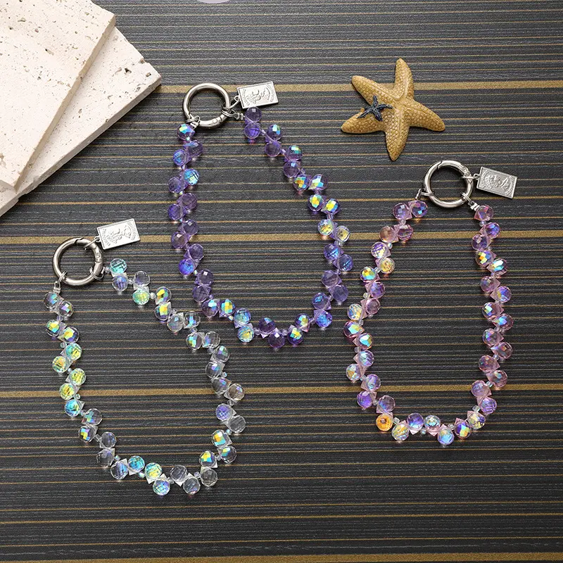 Sparkling Beaded Cellphone Wrist Strap - Multi-Functional Mobile Phone Accessory with Keychain Combo, Durable, Comfortable Bling Item for Teens, Summer Daily Use