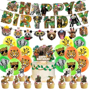31-Piece Jungle Animal Theme Birthday Party Decoration Set, Includes Banner, Garlands, Cake Topper, Balloons, Perfect for Jungle Themed Parties