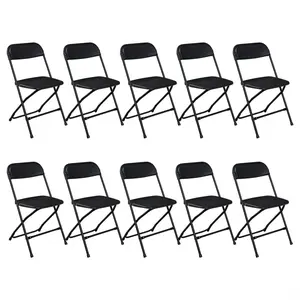 10 Pack Black Plastic Folding Chairs for Outside Portable Indoor Outdoor Stackable Commercial Seat with Steel Frame for Office Wedding Party Patio Dinning Events Chair, 350lbs Capacity