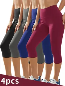 4-Pack Women’s High-Waist Capri Leggings – with pockets, tummy control, squat-proof design; 7/8 yoga pants for spring, summer, and fall workouts; summervibes; womenswear tiktokshopspringglowup
