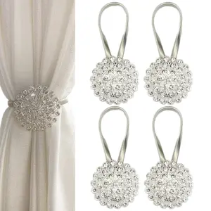 4Pcs/Set Magnetic Tiebacks for Curtains,Sparkling Crystal Flower Curtain Tiebacks,Curtain Buckle Clips with High-Elastic Spring Wire for Home Office Decoration,Christmas Party Gifts,Hand Tools Kits