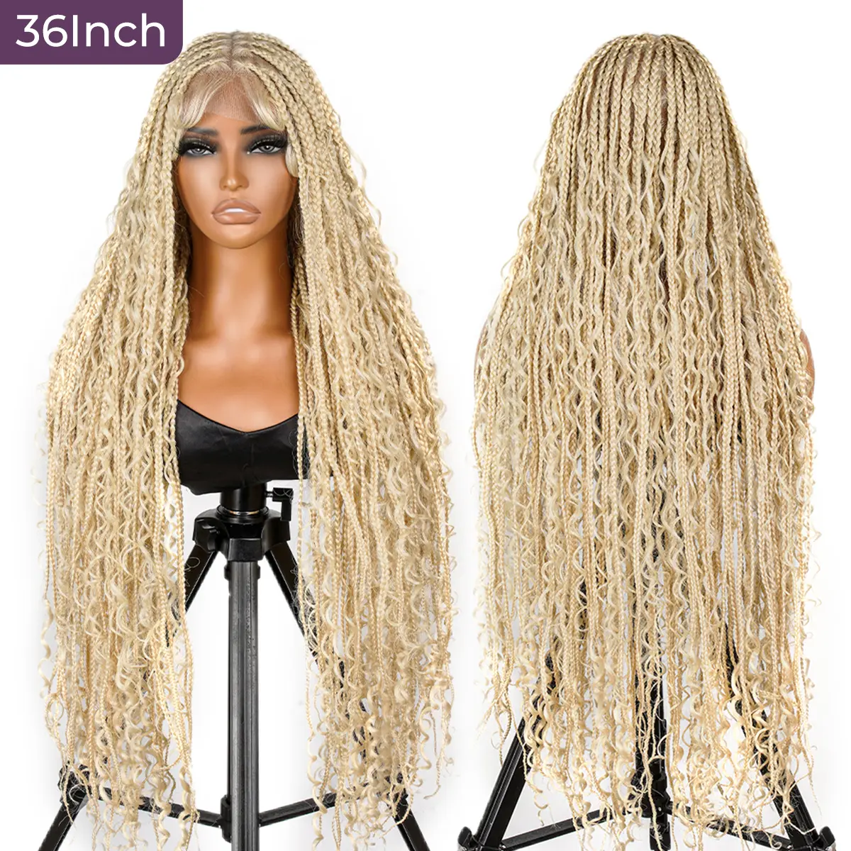 SuperNova 36-Inch #613 Blonde Box Braided Wig with Curly Ends High Density Full Lace Braided Wig for Women,Perfect for Protective Styles & Daily Wear #SummerVibes