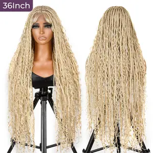 SuperNova 36-Inch #613 Blonde Box Braided Wig with Curly Ends High Density Full Lace Braided Wig for Women,Perfect for Protective Styles & Daily Wear