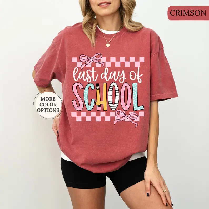 Comfort Colors Coquette Checkered Teacher T-Shirt, Last Day of School Tee, Gift For Teacher, Summer Break, End Of School, Teachers Day Shirt, Teacher Appreciation