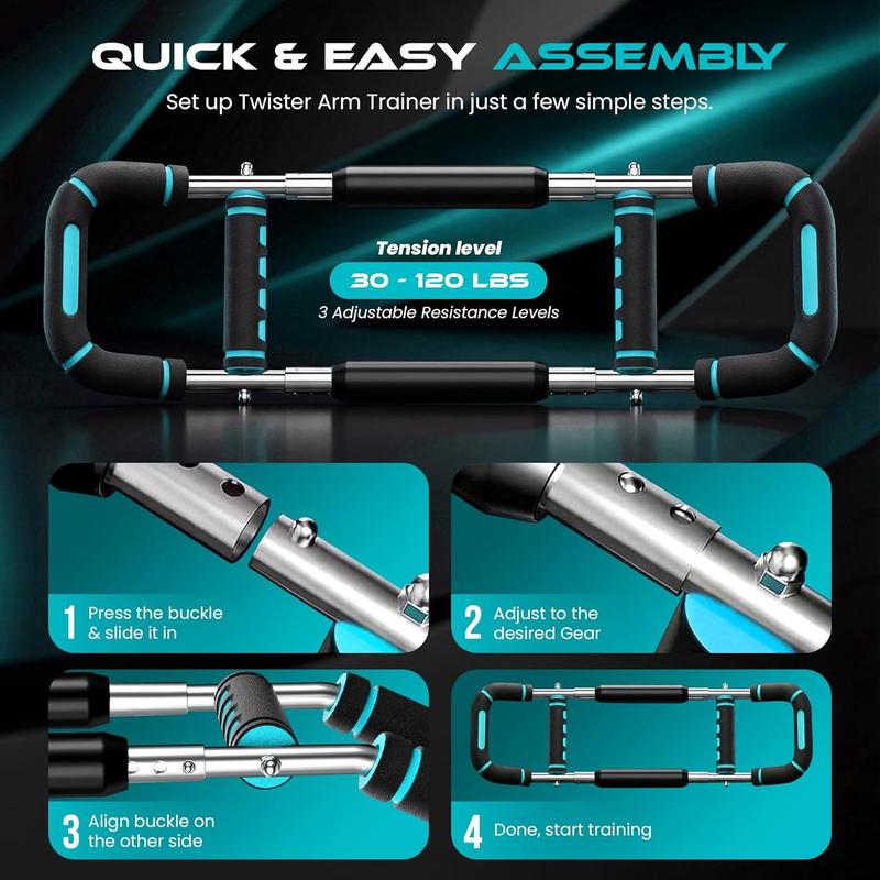 Adjustable Arm Twister Strength Trainer 30-120 lbs Dual Function for Chest Arms Shoulders Grip Workout Tool Home Fitness Portable Compact