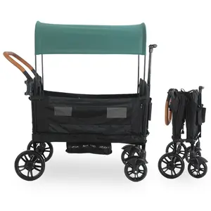 Twin Baby Stroller & Twin Camper Foldable with Removable Awning Spring Outing Essential for Twins，Wagons for kids