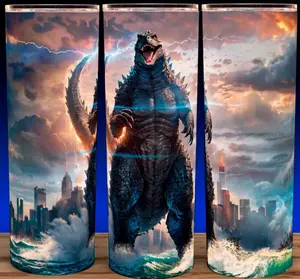 Godzilla King of Monsters in Ocean Cup Mug Tumbler 20oz Stainless Steel Reusable Tumbler with Slide Closure Lid & Plastic Straw Drinkware