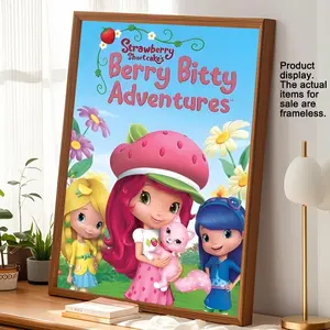 Cute Strawberry Shortcake Painting Calligraphy, HD Waterproof Canvas Wall Art Poster, Premium Decor for Home, Hotel, Apartment, Perfect Gift