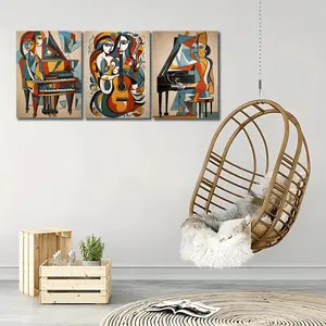3-piece wooden frame canvas painting set, Pablo Picasso art series, Pablo Picasso musician canvas wall art poster print, vintage exhibition poster, surrealism art, modern wall decoration, suitable for living room and bedroom home wall decoration, 12.0*16.