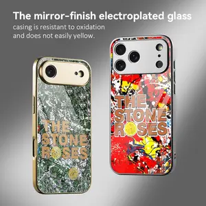 The Stone Roses Phone Case For iPhone 17 16 15 14 13 12 Pro Max Plus Electroplated Metal Bumper Case Slim Tempered Glass Back Advanced Materials Protective Shockproof Anti-Scratch Luxury Case Fashion Durable Stylish