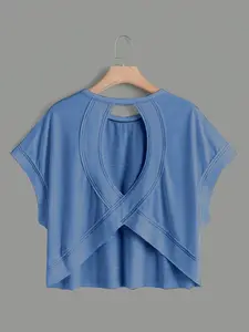 Women's Short Sleeve Crop Top Casual Sportswear Loose Fit Plain Sporty Design Breathable Quick Dry Summer Fashion Tee Sporty Round Neck Sporty T Shirt