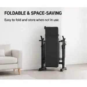 Steel training chair with squat rack, available in various colors.Foldable home fitness equipment, suitable for multiple exercise modes, equipped with a 6-position barbell rack and adjustable seat and recliner