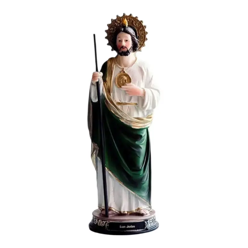 San Judas 8" Inches Tall Statue Classic Plain Green and Gold Patrono de los Casos Imposibles Religious Decor Saint Jude patron