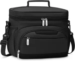 Lunch Boxs for Women/men Insulated Lunch bag,Leakproof Lunchbox with Adjustable Shoulder Strap for Adults,Soft Cooler Tote Bag for Office Fitness Picnic Beach Travel - Black 12-Can(8L)