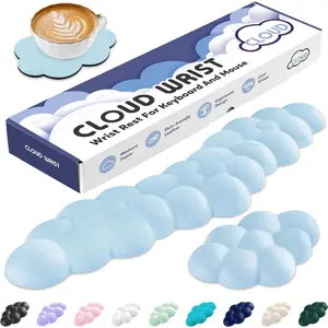 Cloud Wrist Rest for Keyboard and , Memory  PU Leather Keyboard Wrist Rest with  Support, Non-Slip Base, Cute Arm Rest Pad & Palm Cushion, Office Desk Accessory, Blue