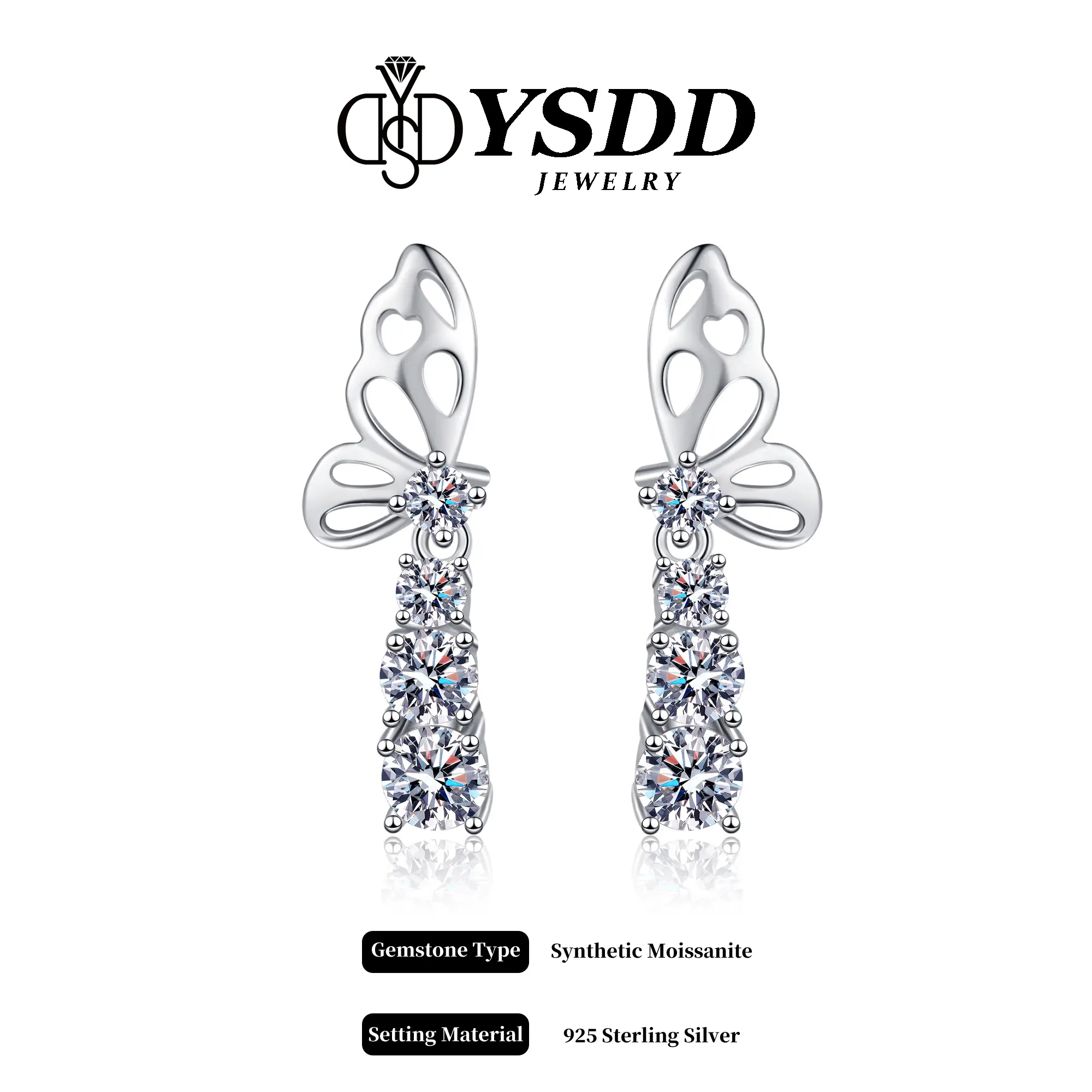 【4.20】Elegant Fluttering Butterfly Dangling Earring 1.2CT Total vvs Synthetic Moissanite Earrings in 925 Sterling Silver