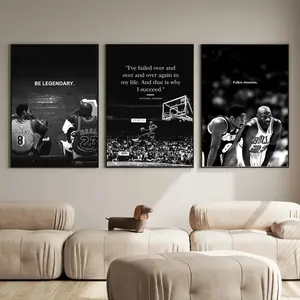 Set Of 3 Michael Jordan & Kobe Bryant B&W Unframed Poster, Basketball Legend Wall Art Poster HD Print Unframed Aesthetic Room Home House Modern Wall Decor Trendy Gift.