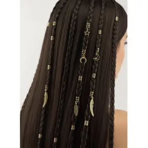 Boho Celestial Hair Clip with Feather, Star and Moon Charms – Gold Metal U Shaped Hair Pin for Women, Vintage Hair Accessory for Bun or Braid