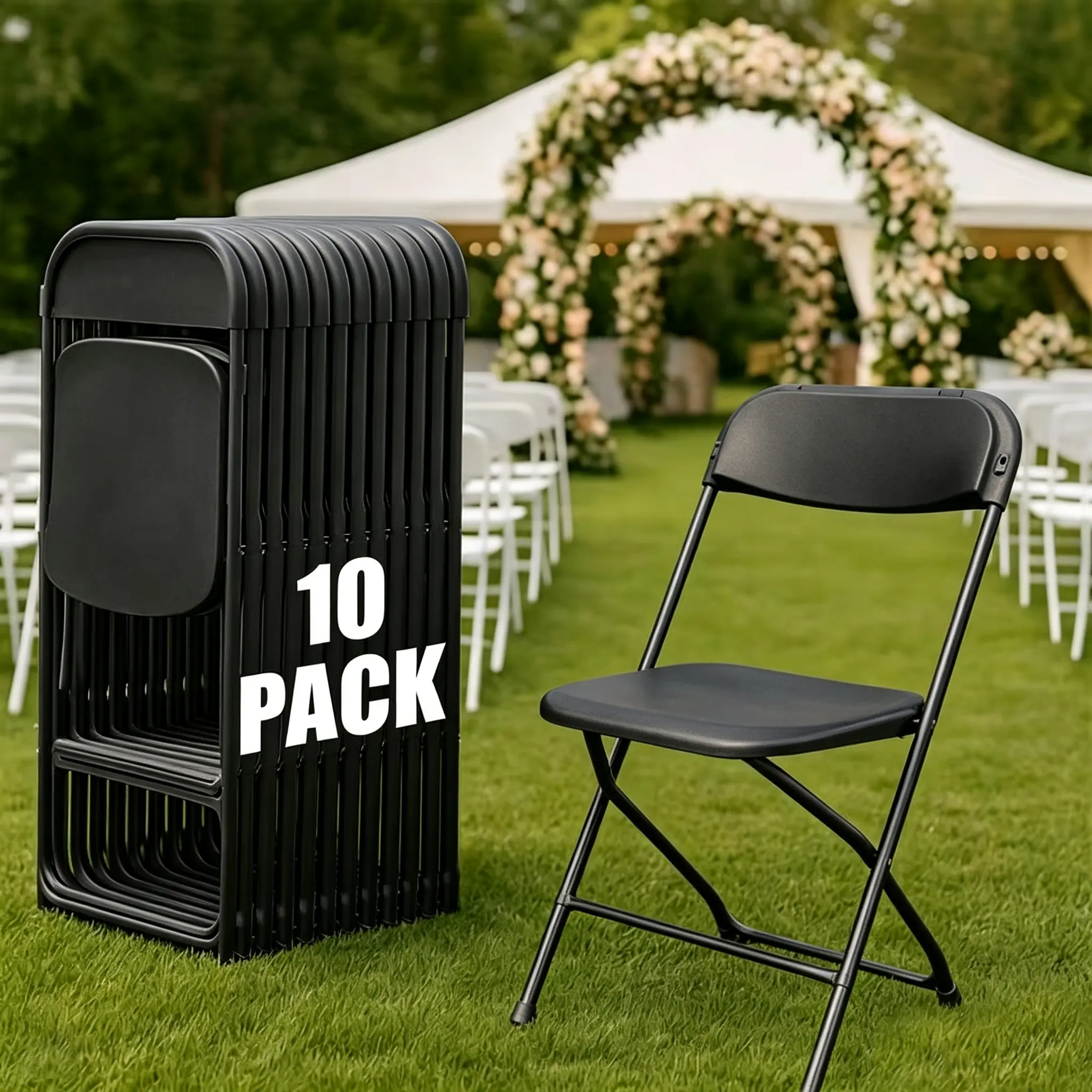 Heavy-Duty Plastic Foldable Chairs - Ergonomic Back, 350 Lbs Weight Capacity, Stackable, Portable Indoor & Patio Furniture, Plastic Folding Chairs & Outdoor, Wedding, Party, Meeting Room, Patio and Garden, White,dorm essentials,home decor