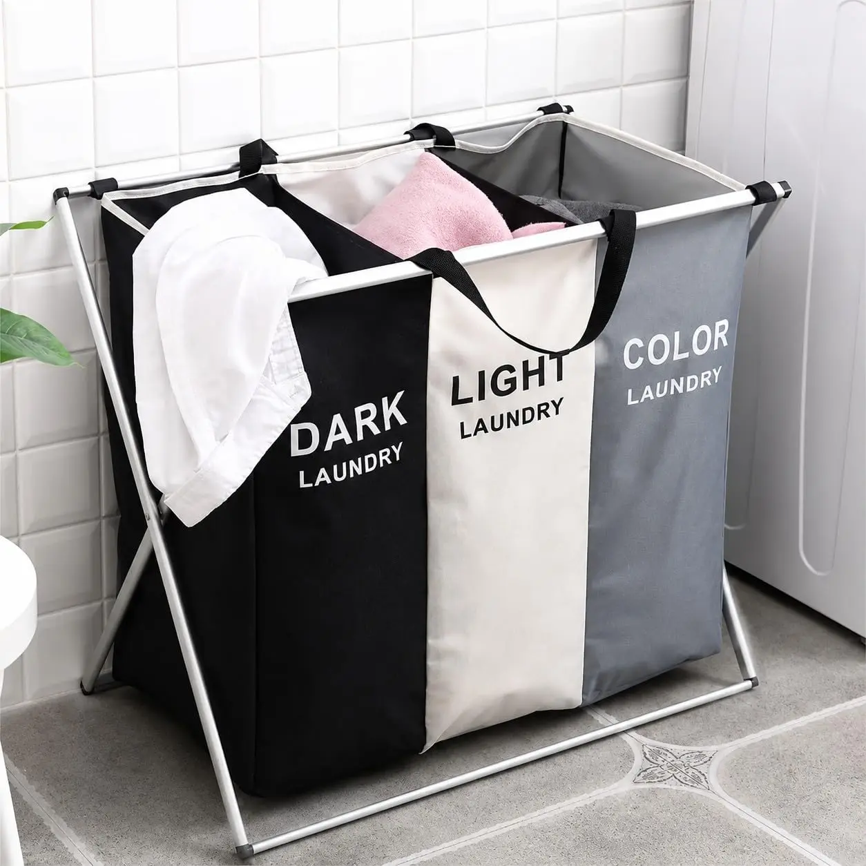 3-Section 180L Foldable Laundry Basket Sorter, 28"x21"x15" Hamper for Laundry Room Organiser, Modern Home Decor Storage for Bedroom Dirty Clothes & Blankets