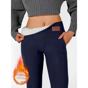 Women's High-Waisted Fleece Lined Leggings, Sporty Striped Tight-Fit Yoga Pants, Warm Winter Running Gym Joggers
