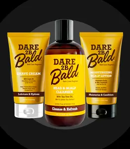 DARE TO BE BALD Bald Trio Scalp Grooming Kit, Hydrating & Moisturizing 3-Piece Set with Cleanser, Shave Cream & Lotion for Men, Multi-Pack