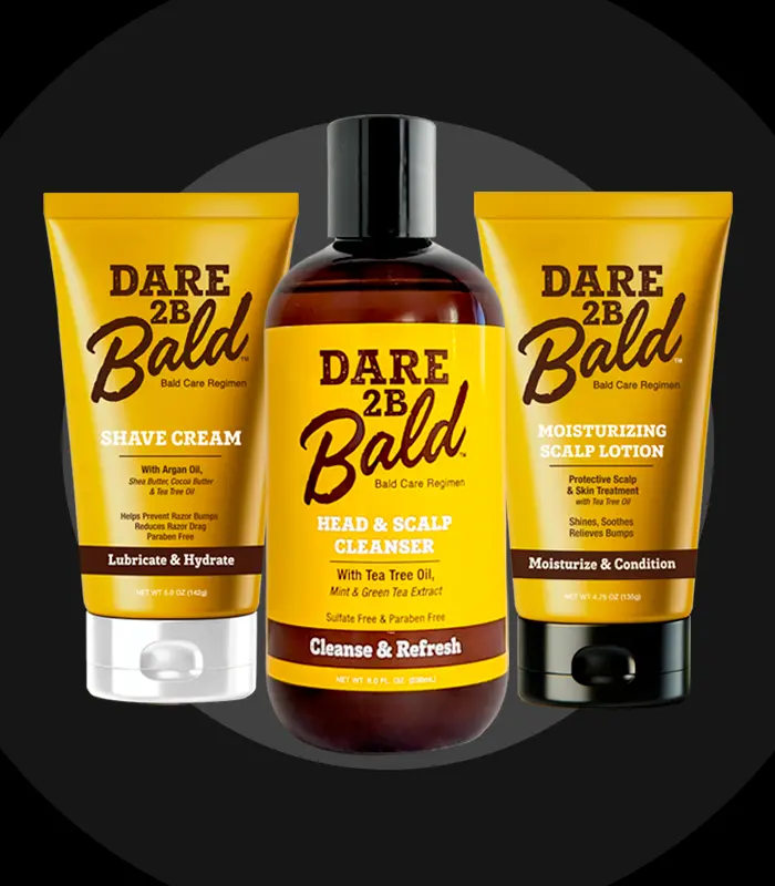 DARE TO BE BALD Bald Trio Scalp Care Kit, Men's 3-Piece 25.6oz Hydrating & Cleansing Set with Peppermint Moisturizer Lotion, Shave Cream for Scalp Care Routine Water Aqua Hydration
