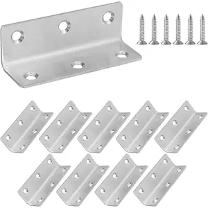 L Bracket, Heavy Duty Corner Brace, 10 Pack 3.2" Metal Shelf Bracket Angle Bracket for Shelves, Polished Silver Stainless Steel Braces for Wood Furniture