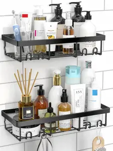 LMMAKE Shower Caddy 3-Pack Stainless Steel Rustproof Adhesive Bathroom Organizer with Soap Holder No Drilling Bathtub Kitchen Storage Black