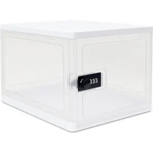Clear Lockable Storage Box for Food, Tech and Home Safety, Medicine Lock Box, Refrigerator Storage Bins, Tablet Phone Jail Lock Box (Clear)