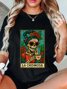 100% Cotton Unisex La Chismosa Spanish-Mexican Bingo Card Latinos Skeleton T-Shirt