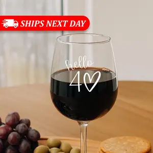 Hello 40 Birthday Wine Glass - Funny 40th Birthday Gift for Her - Milestone 17oz Stemless Wine Glass