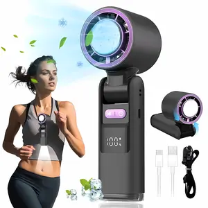 Ice Frost High-Speed Turbo Fan, portable handheld personal cooling fan with 100 speed settings and strong wind; 4000 mAh USB rechargeable battery lasting up to 10 hours; foldable 3-in-1 mini desktop fan with LED display and lanyard; ideal for camping, hik
