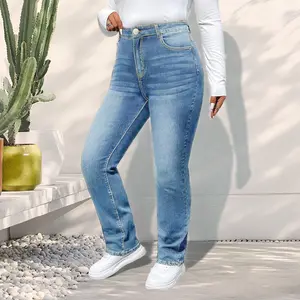 Plus Size Women's Mid-Rise Straight Leg Jeans Pocketed Casual Straight-Leg Jeans Street Style Plus Size Denim Pants Retro Regular Fit Stretch Jeans Perfect for Everyday Wear, Commuting, and Travel