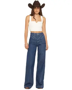 Ariat Women's Dark Wash Ultra High Rise Westie Yoke Wide Leg Stretch Denim Jeans - 10061392