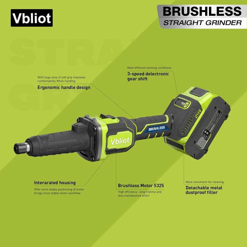 Cordless Die Grinder 6mm Collet, Brushless Power Straight Grinder with 3-Speed Modes for Metal Grinding, Polishing & Rust Removal (DG2401)