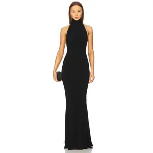 Norma Kamali Halter Fishtail Gown in Black