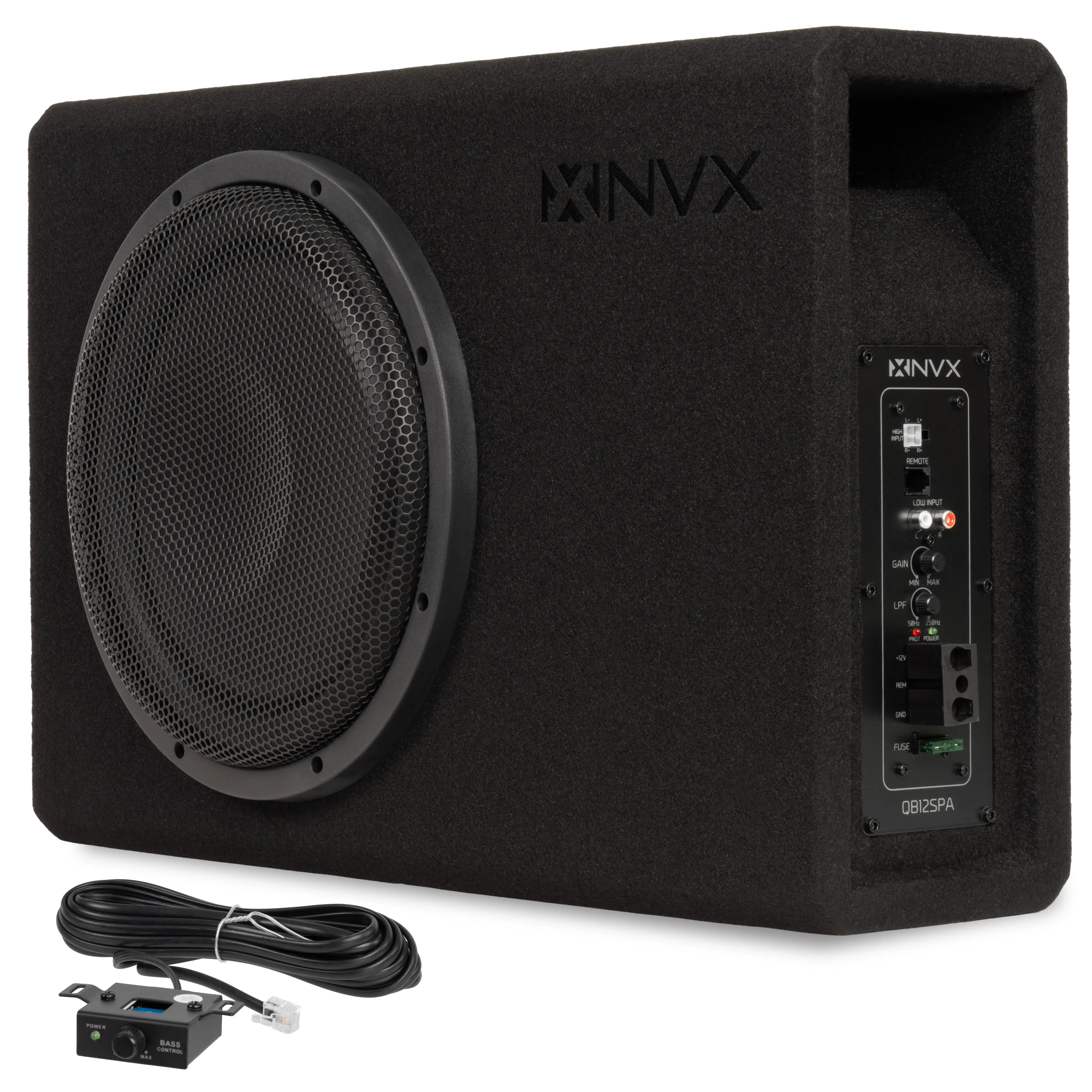 QB12SPA 1200W Peak (350W RMS) Single 12" Amplified Ported Loaded Subwoofer Enclosure with Remote Bass Knob