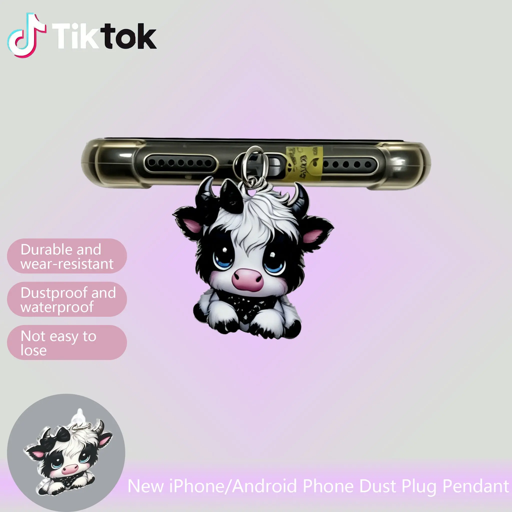 Adorable Cartoon Cow Phone Accessory, Durable & Waterproof Plug, Cute Cow Phone Dust Plug Pendant, Universal for iPhone & Android, Phone Accessories Charm.1pc