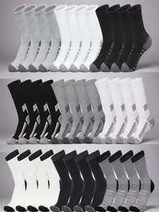 36 Pairs Men's Crew Socks, Colorblock Ankle Socks, Shock Absorbing Anti-Slip Durable Sports Socks, Athletic Socks, Youth Basketball Socks, Outdoor Hiking Socks