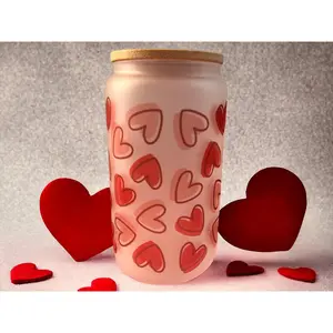 Hearts Pattern Frosted Beer Can | Valentines Beer Glass Can | 16oz valentines Libbey glass | hearts themed libby class | Frosted glass can