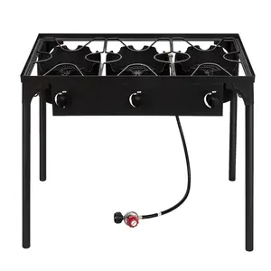 3 Burner Outdoor Propane Gas Stove 225000 BTU High Pressure Stand Cooker with 20 PSI Regulator, Portable Camping Stove for Backyard BBQ Home Brewing Canning Turkey Frying, Gas Tank Not Included