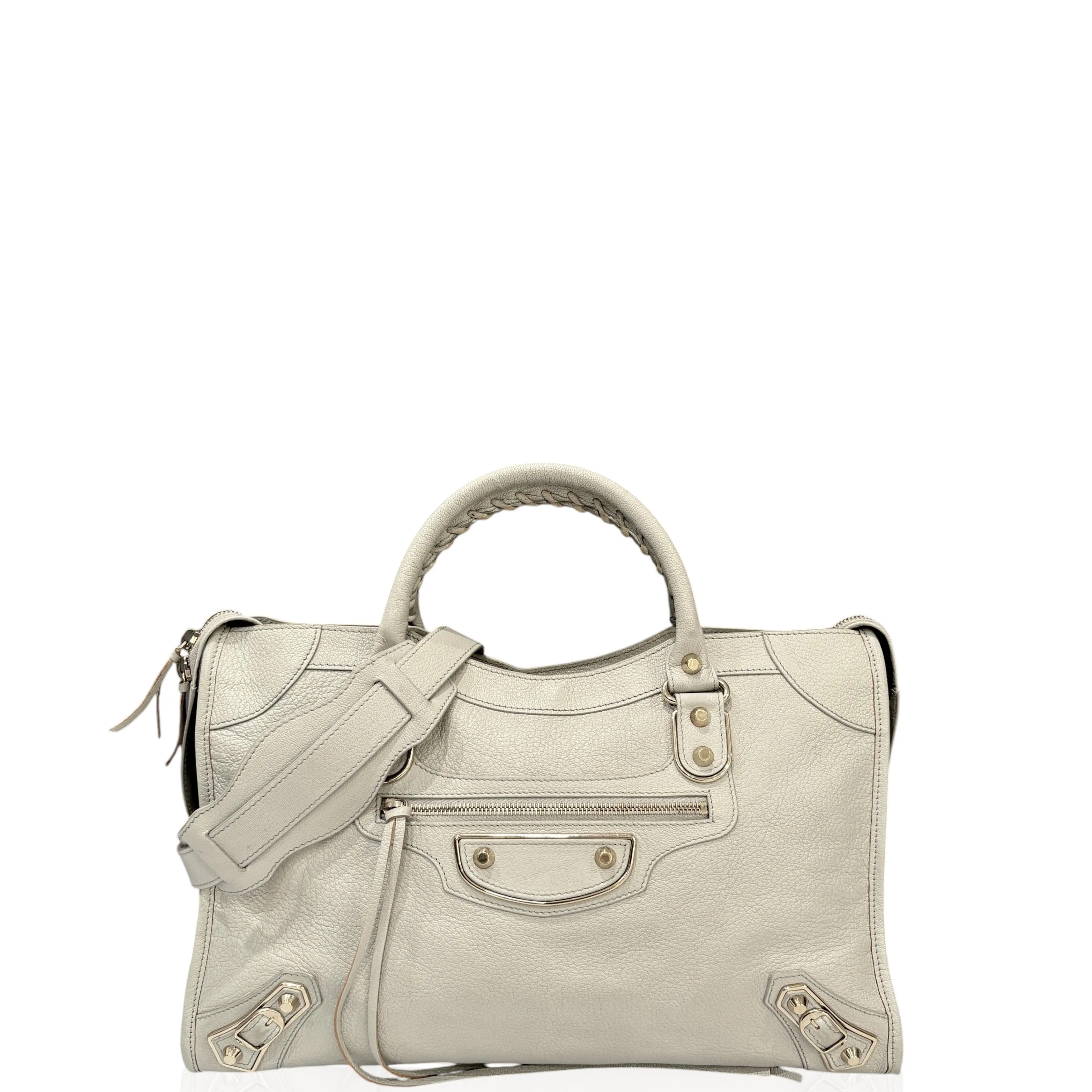 Pre-owned Balenciaga Leather tote bags Medium City Arena Lambskin Grey (ym061526a1)