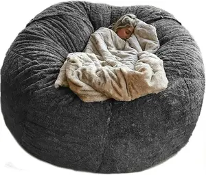 4FT Giant Fur Bean Bag Chair Cover, Ultra Soft Bean Bag Bed for Adults (No Filler, Cover only), Big Round Soft Fluffy Faux Fur Bean Bag Lazy Sofa Bed Cover, Machine Washable Big Size Bean Bag Cover