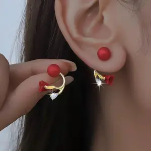 Red Flower Crystal Drop Earrings 14K Gold Plated Stud Earrings Rhinestone Floral Earrings Elegant Sparkling Earrings for Women Fashion Jewelry Gift DZEH1585
